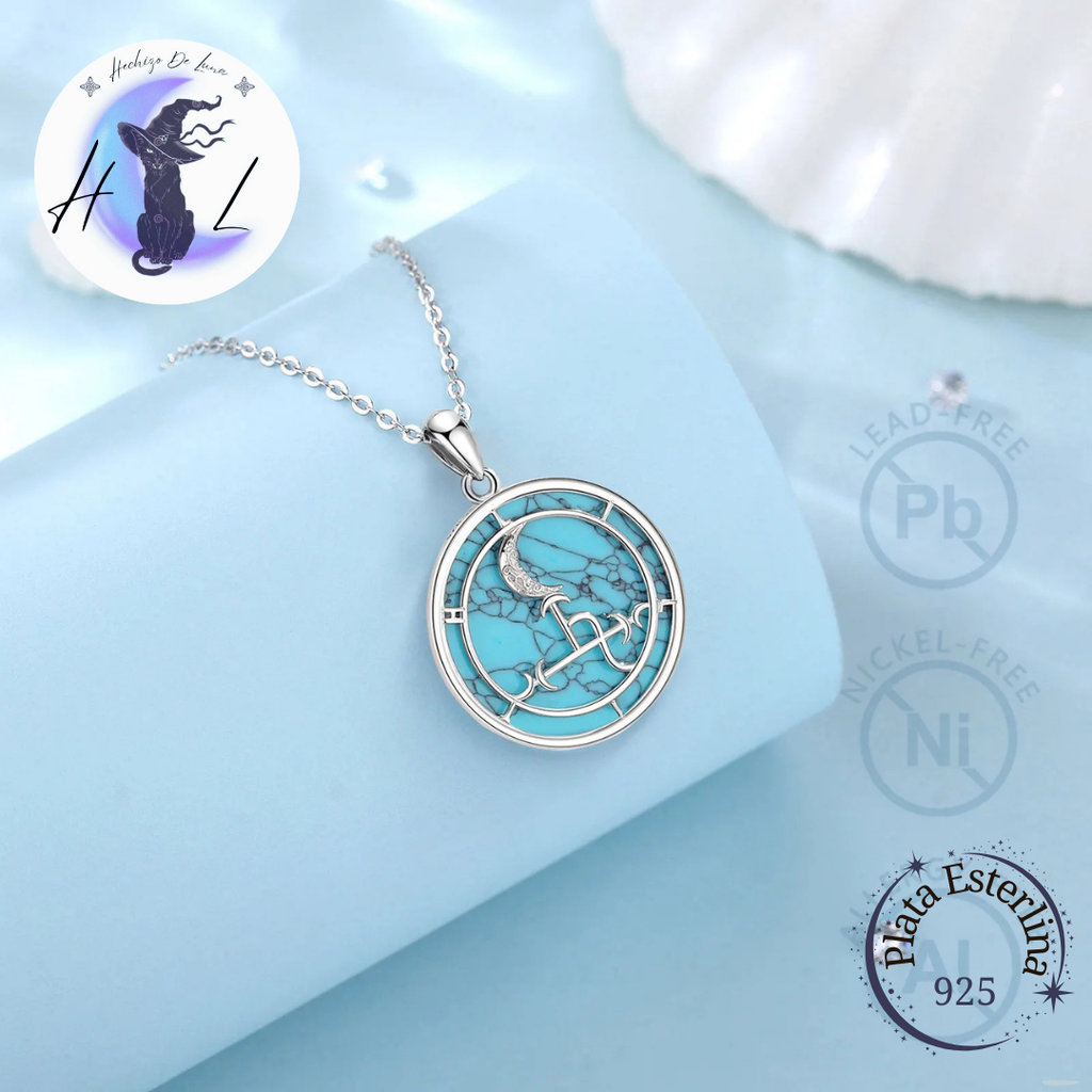 Colgante De Plata Y Piedra Turquesa, Diseño Sigilo De Lilith.