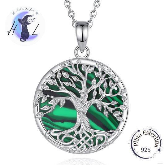 Colgante De Plata Y Malaquita Verde, Árbol De La Vida, Yggdrasil..