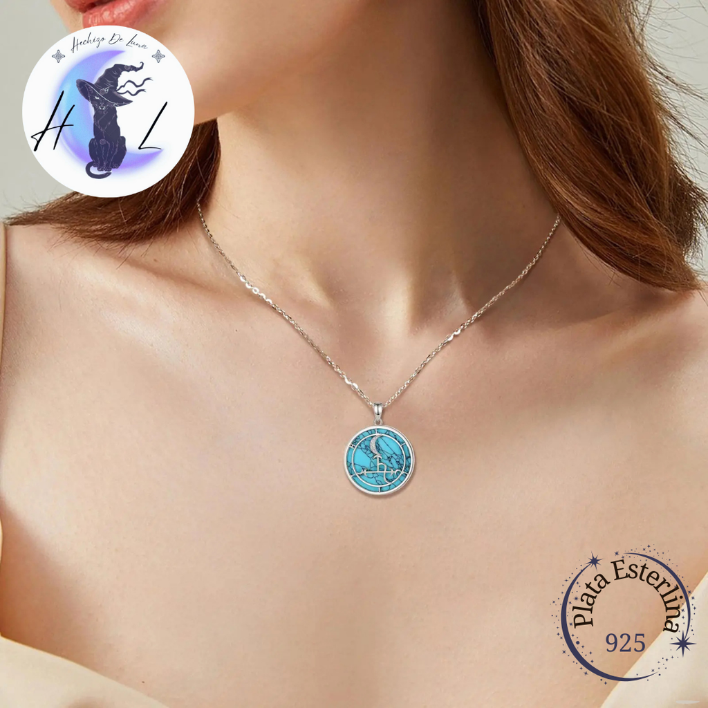 Colgante De Plata Y Piedra Turquesa, Diseño Sigilo De Lilith.