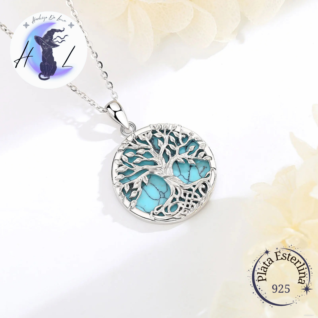 Colgante De Plata Y Piedra Turquesa, Árbol De La Vida "Yggdrasil"