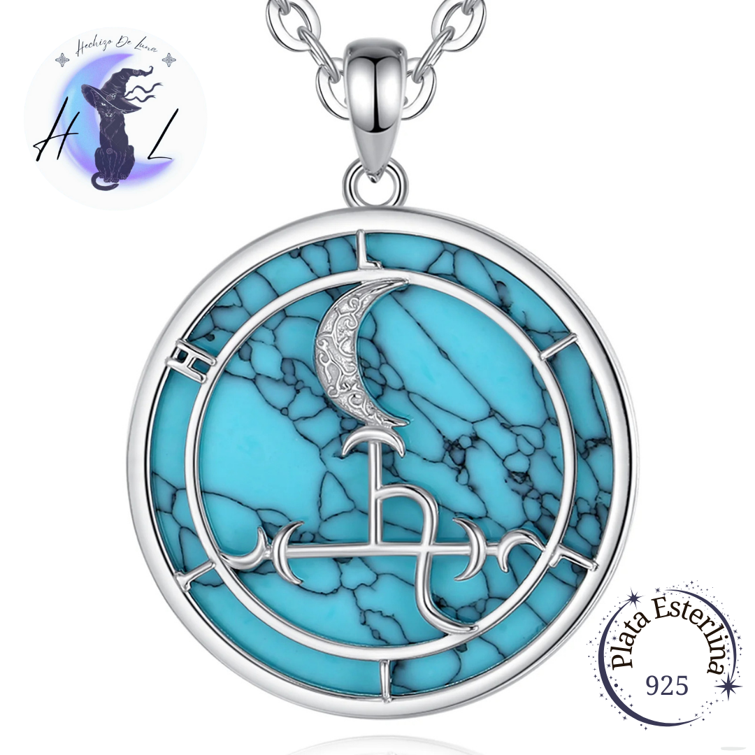 Colgante De Plata Y Piedra Turquesa, Diseño Sigilo De Lilith.