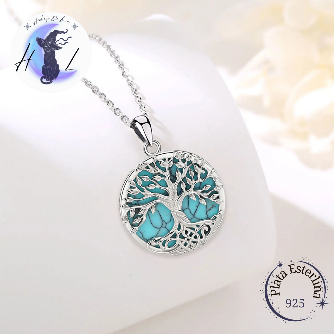 Colgante De Plata Y Piedra Turquesa, Árbol De La Vida "Yggdrasil"
