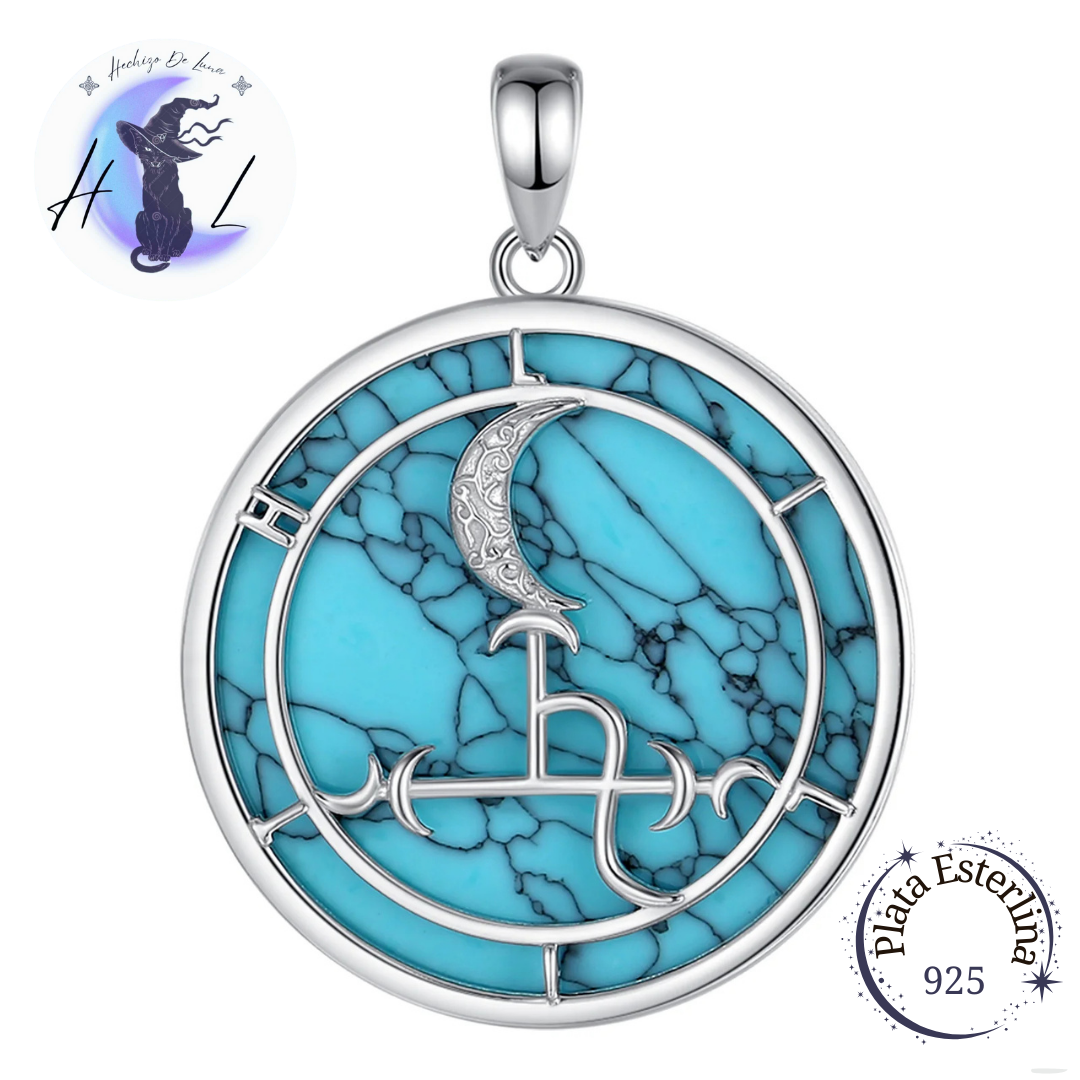 Colgante De Plata Y Piedra Turquesa, Diseño Sigilo De Lilith.