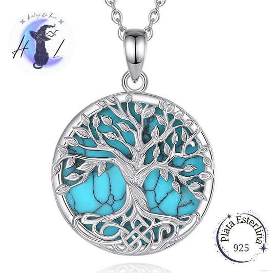 Colgante De Plata Y Piedra Turquesa, Árbol De La Vida "Yggdrasil"