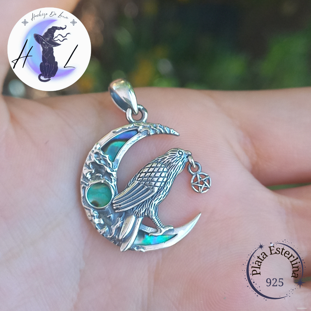 Colgante De Plata Y Abulón, Cuervos de Odin "Huginn y Muninn".