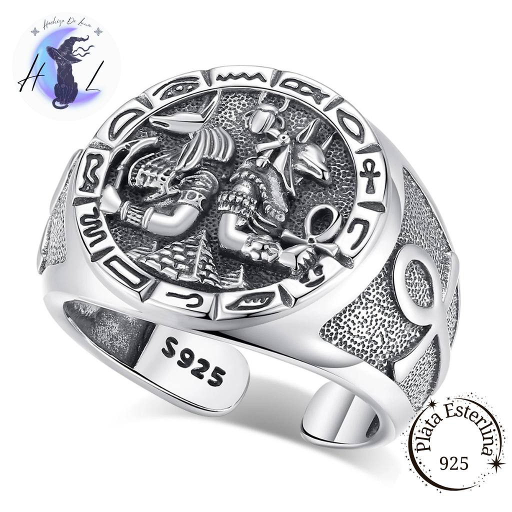 Anillo De Plata Ajustable, Dios Anubis.