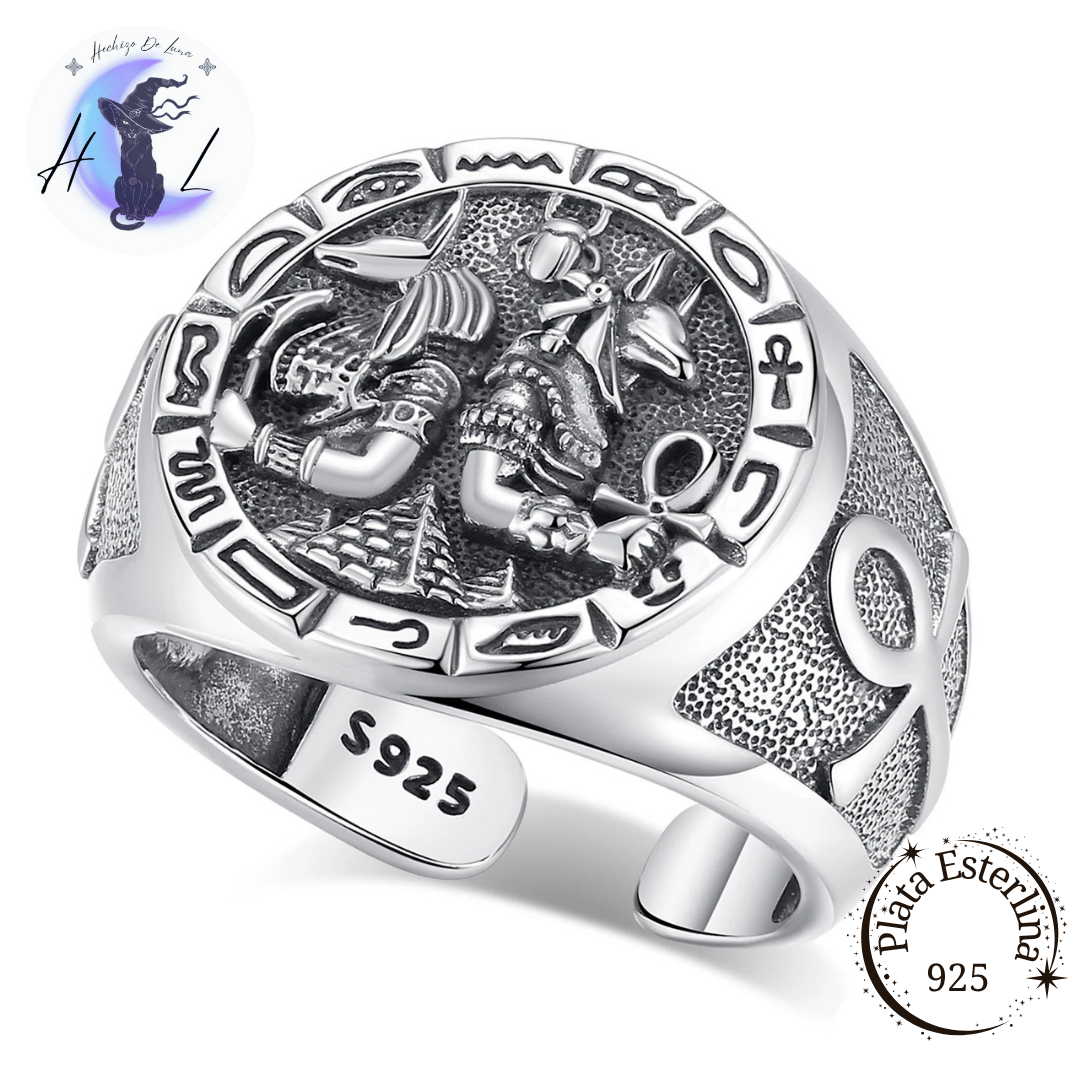 Anillo De Plata Ajustable, Dios Anubis.