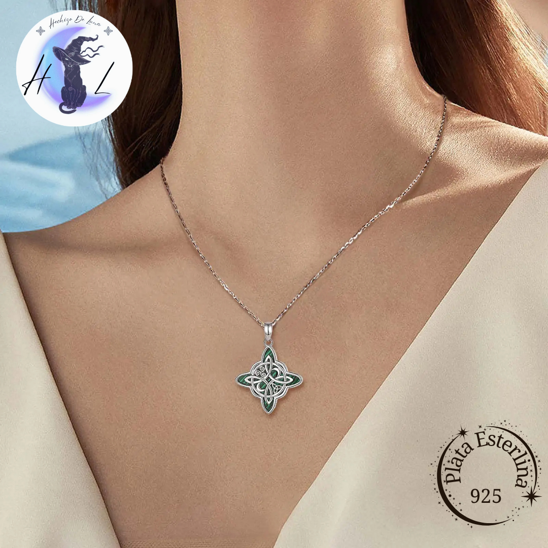 Colgante De Plata Y Malaquita, Nudo De Bruja.