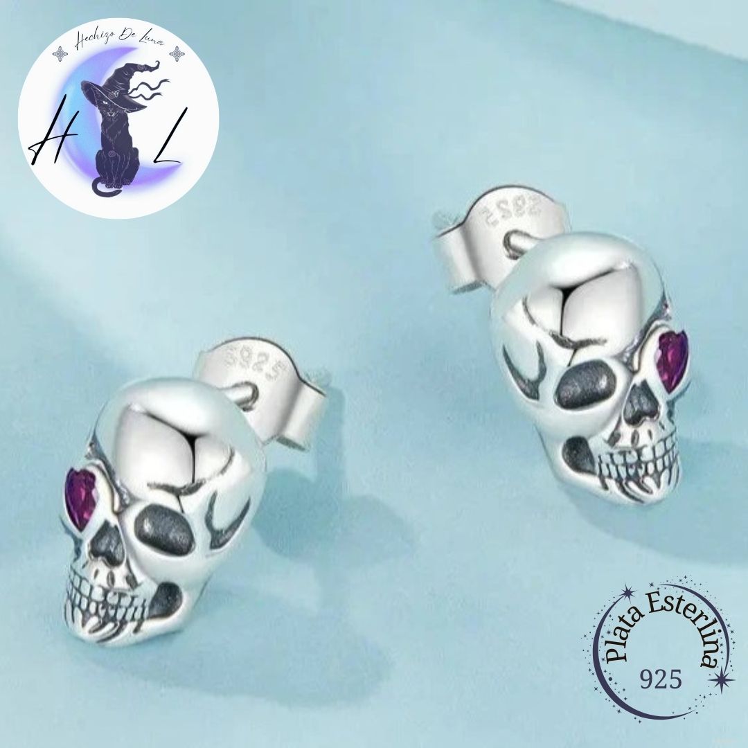 Aros De Plata Y Circón, Diseño Calavera.