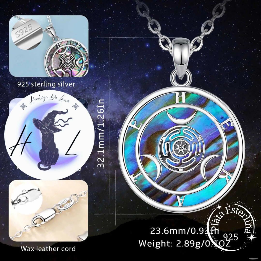 Colgante De Plata y Abulón, Diseño Hécate Triple Diosa.