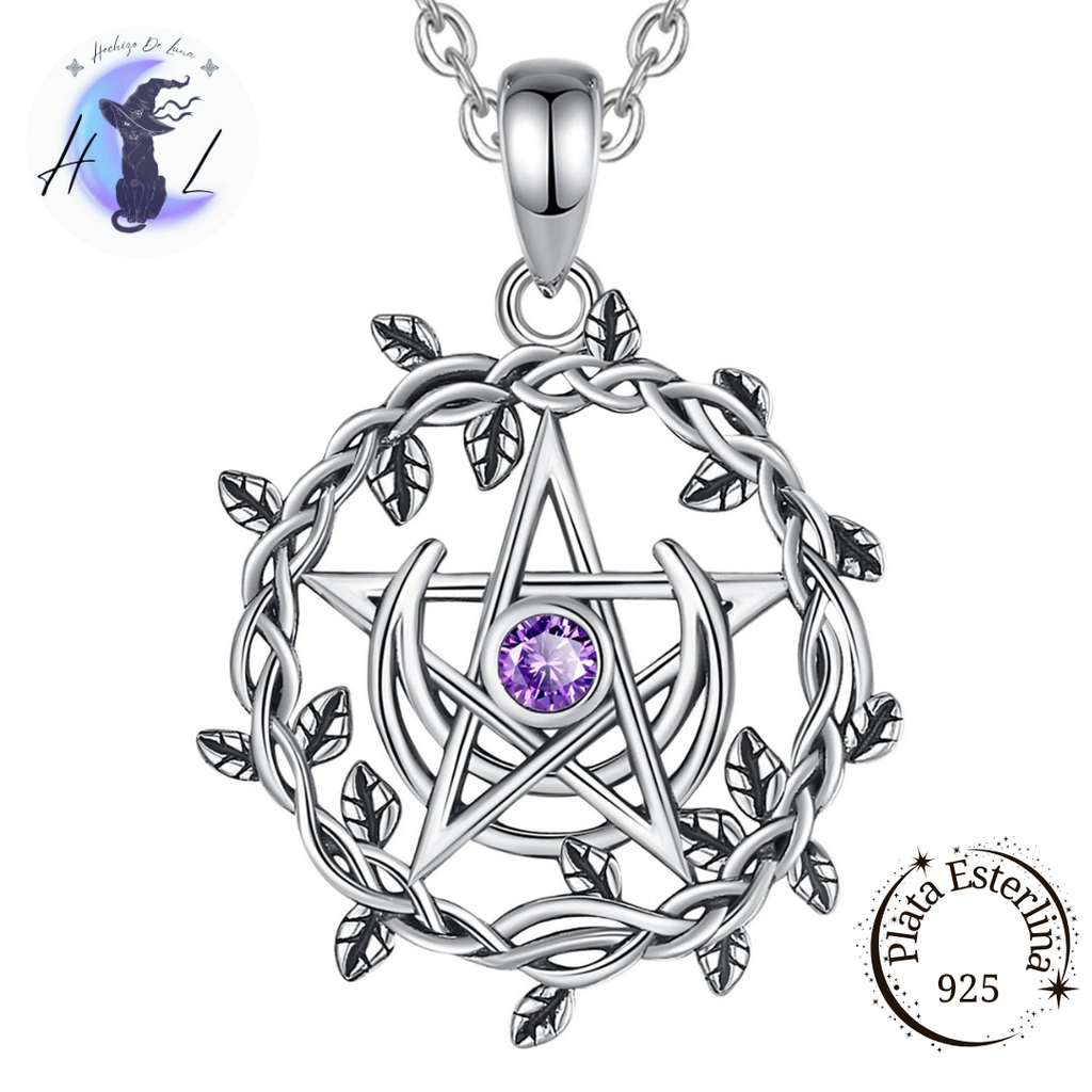 Colgante De Plata, Pentáculo Con Media Luna Y Hojas De Olivo.