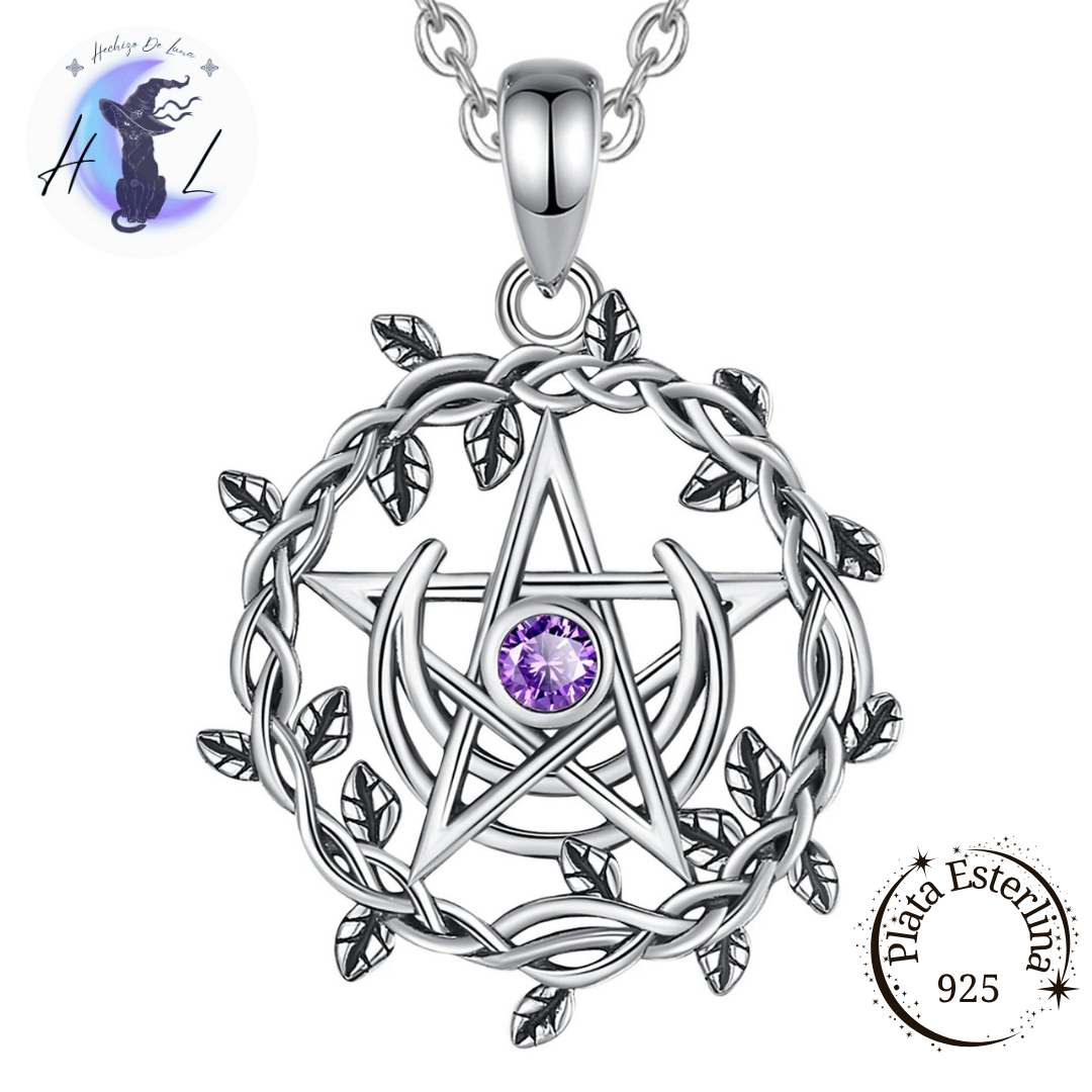 Colgante De Plata, Pentáculo Con Media Luna Y Hojas De Olivo.
