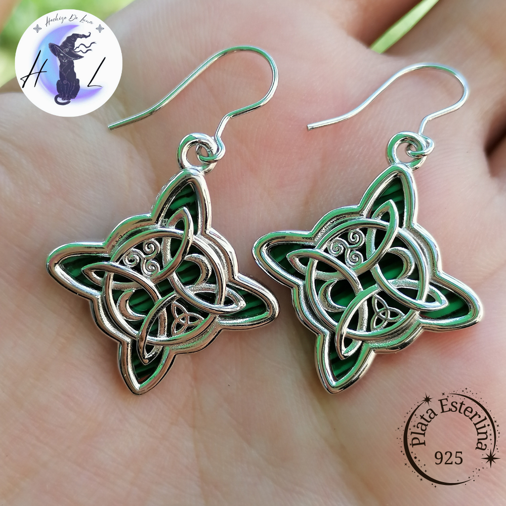 Aros Colgantes De Plata Y Malaquita , Nudo De Bruja.