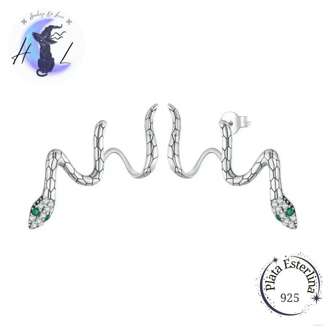 Aros Trepadores De Plata Y Circón. Diseño Serpiente.
