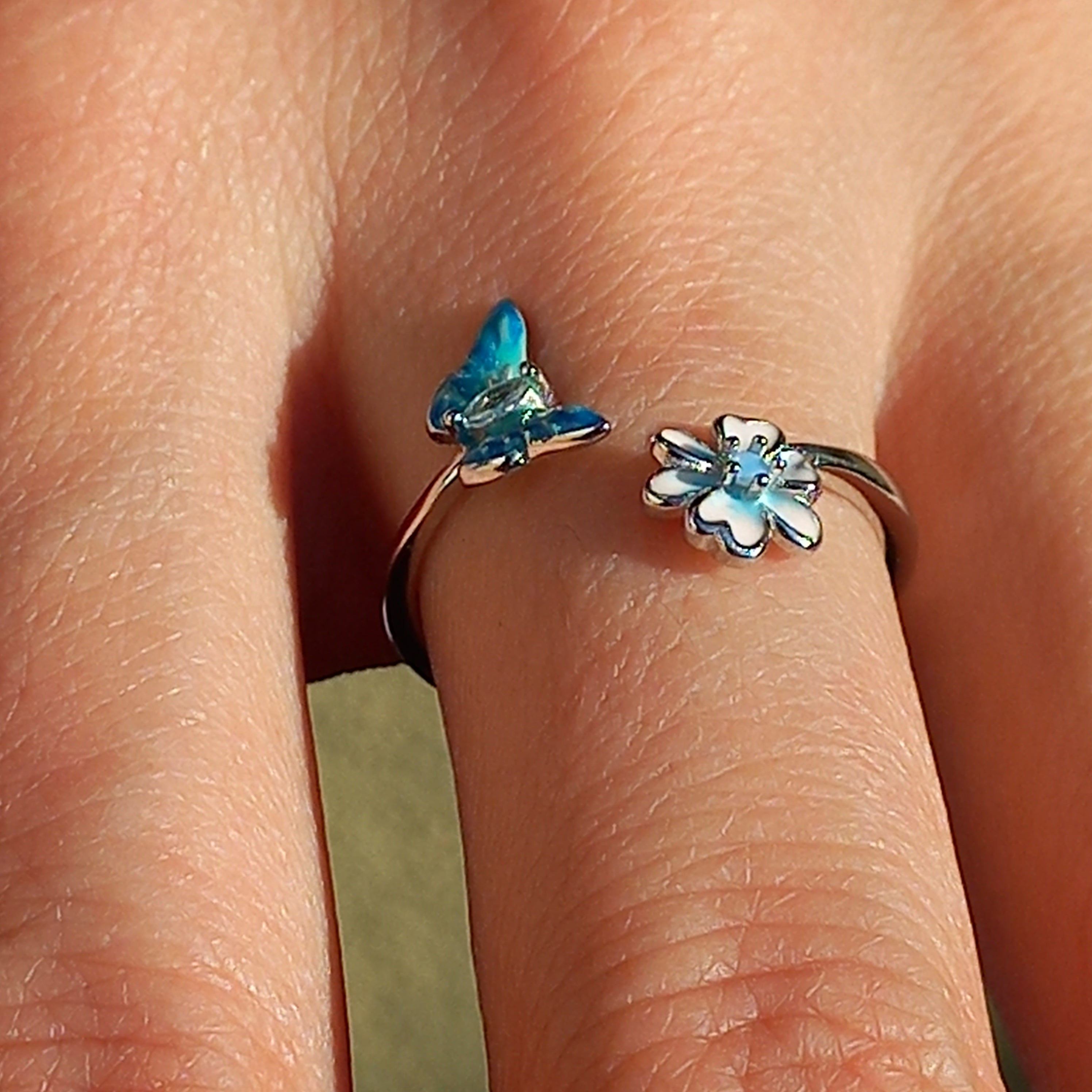Conjunto Anillo Ajustable + Aros de Mariposa de Plata.