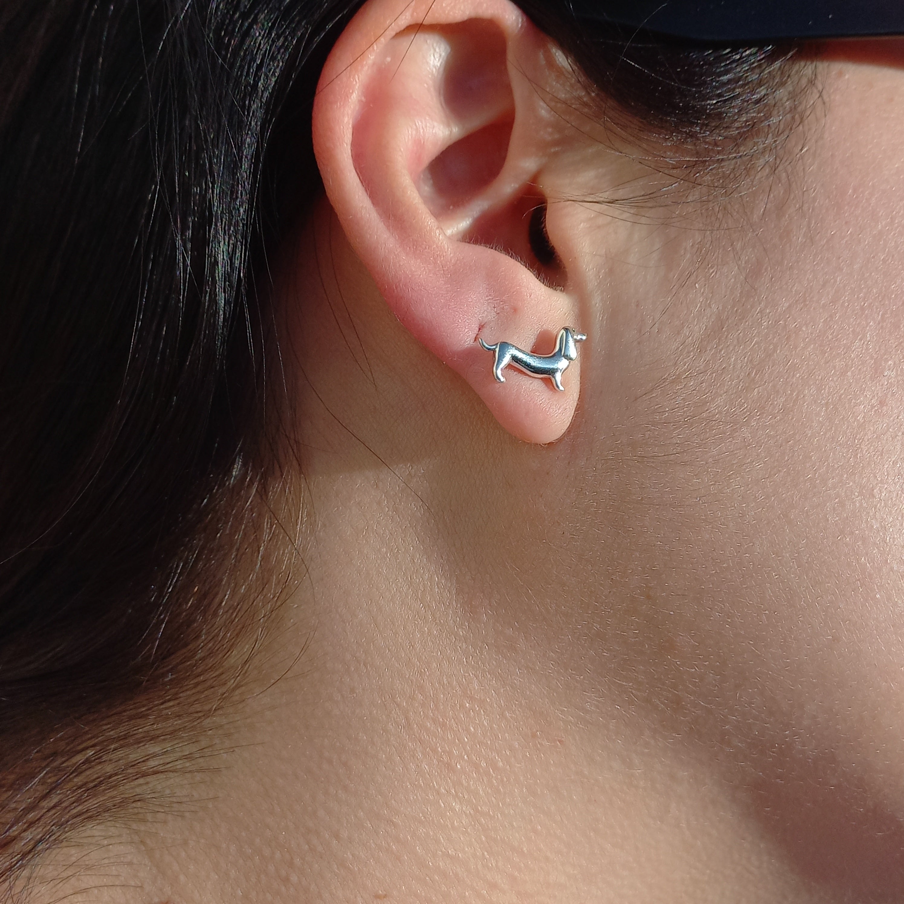 Conjunto Anillo Ajustable + Aros de Dachshund de Plata.