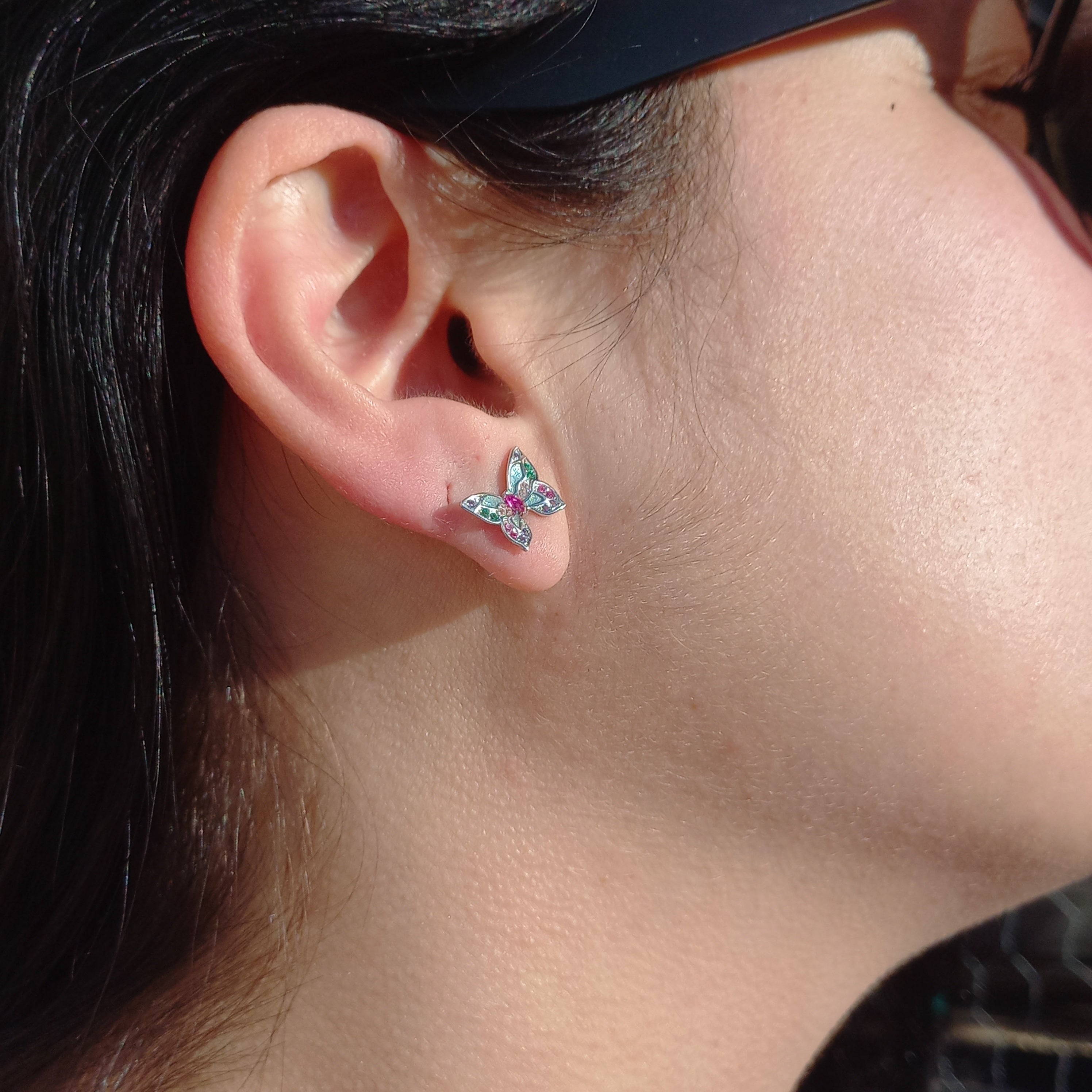 Conjunto Anillo Ajustable + Aros de Mariposa de Plata.