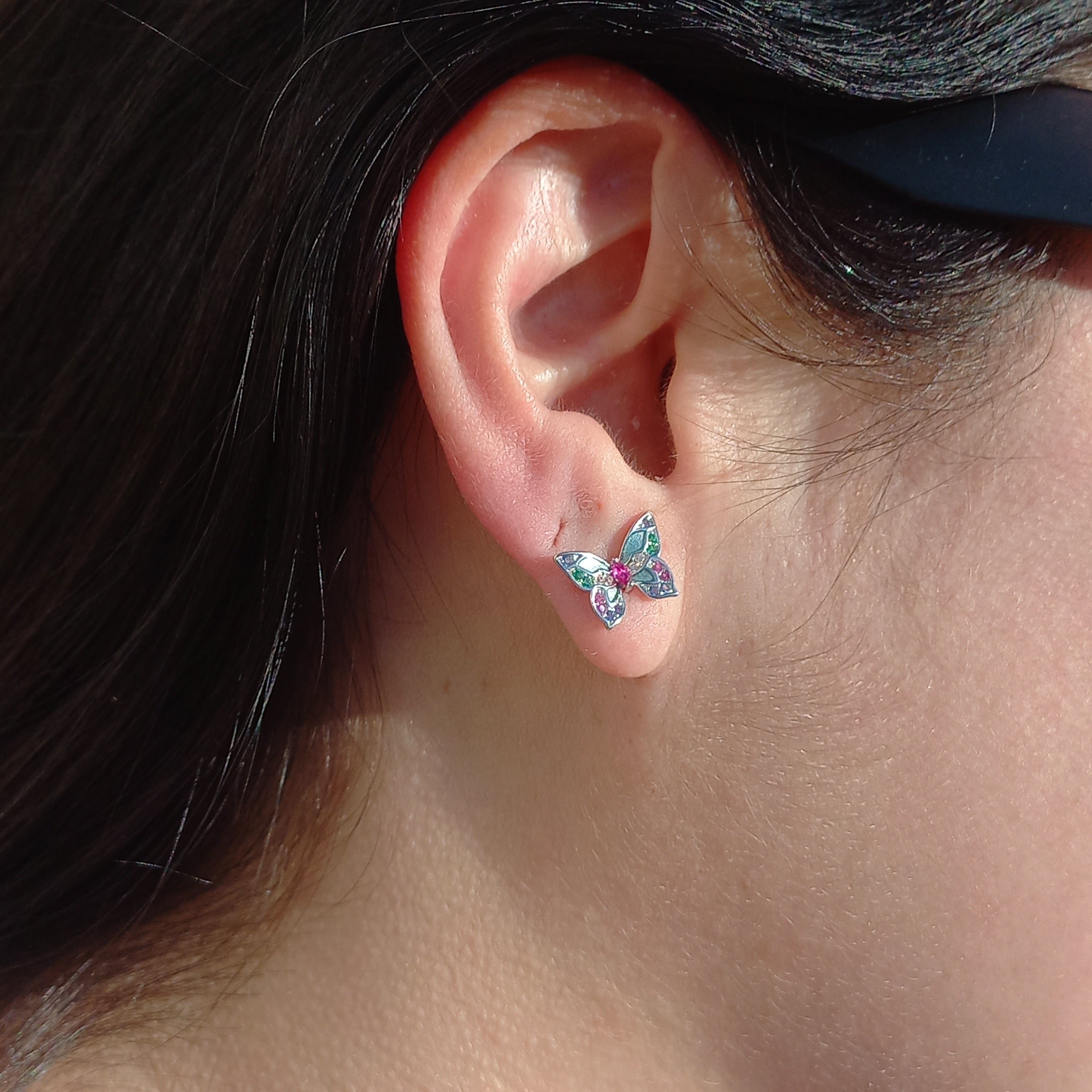 Conjunto Anillo Ajustable + Aros de Mariposa de Plata.