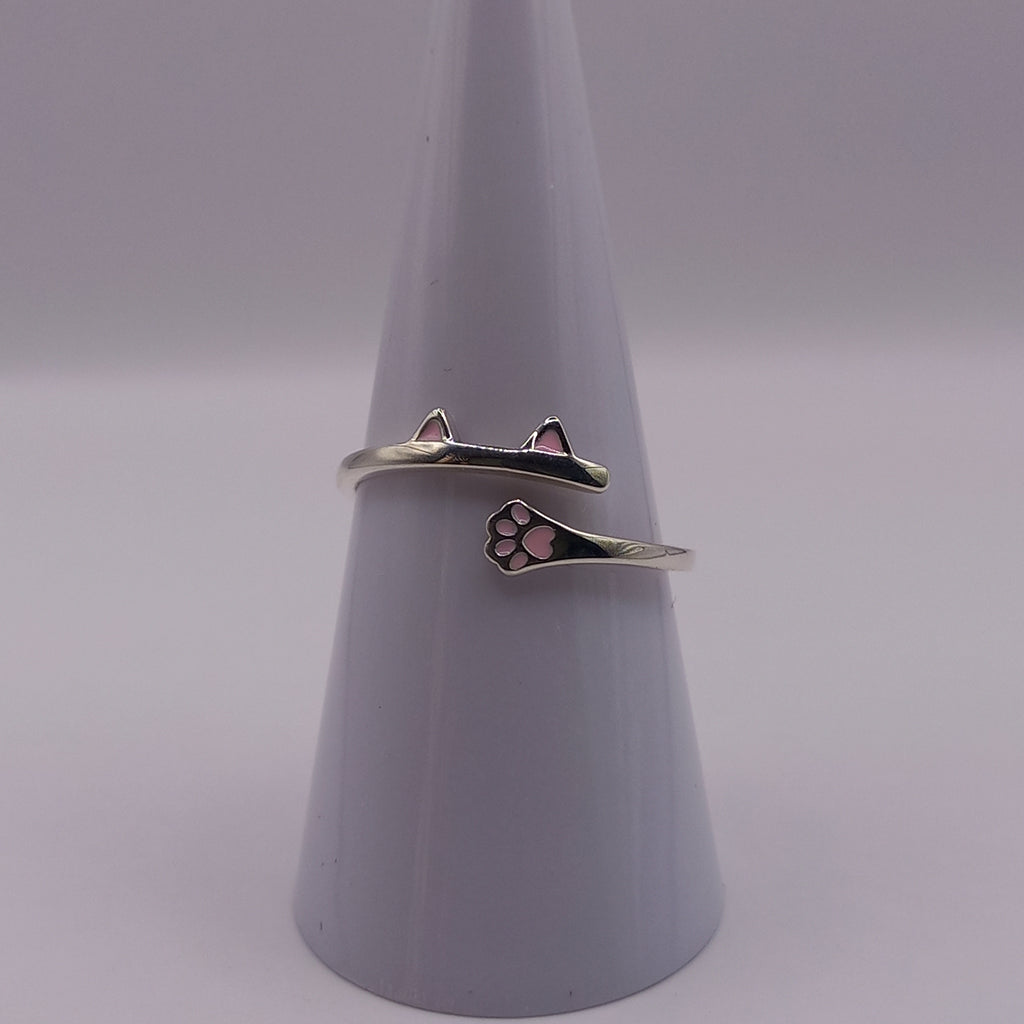 Anillo Ajustable Plata 925 de  Orejas y pata  de Gato.