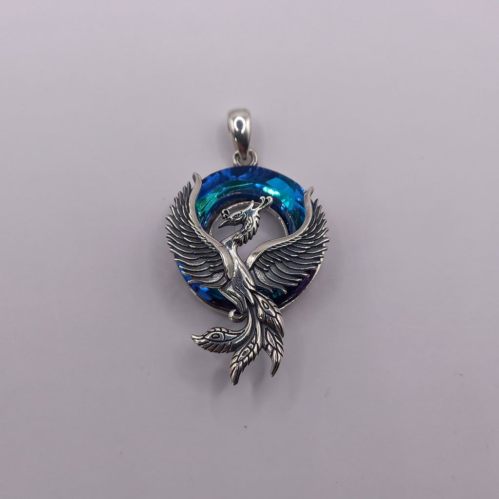 Colgante Ave Fenix con Cristal Austriaco y Cadena de Plata 50 cm.