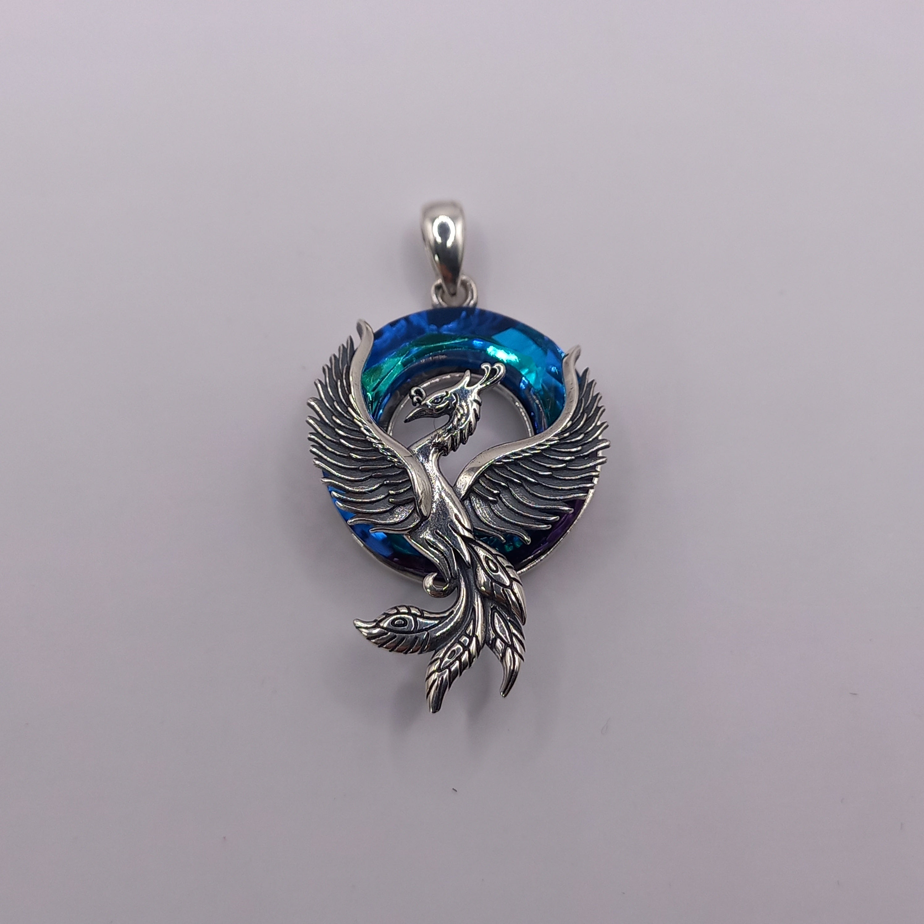 Colgante Ave Fenix con Cristal Austriaco y Cadena de Plata 50 cm.