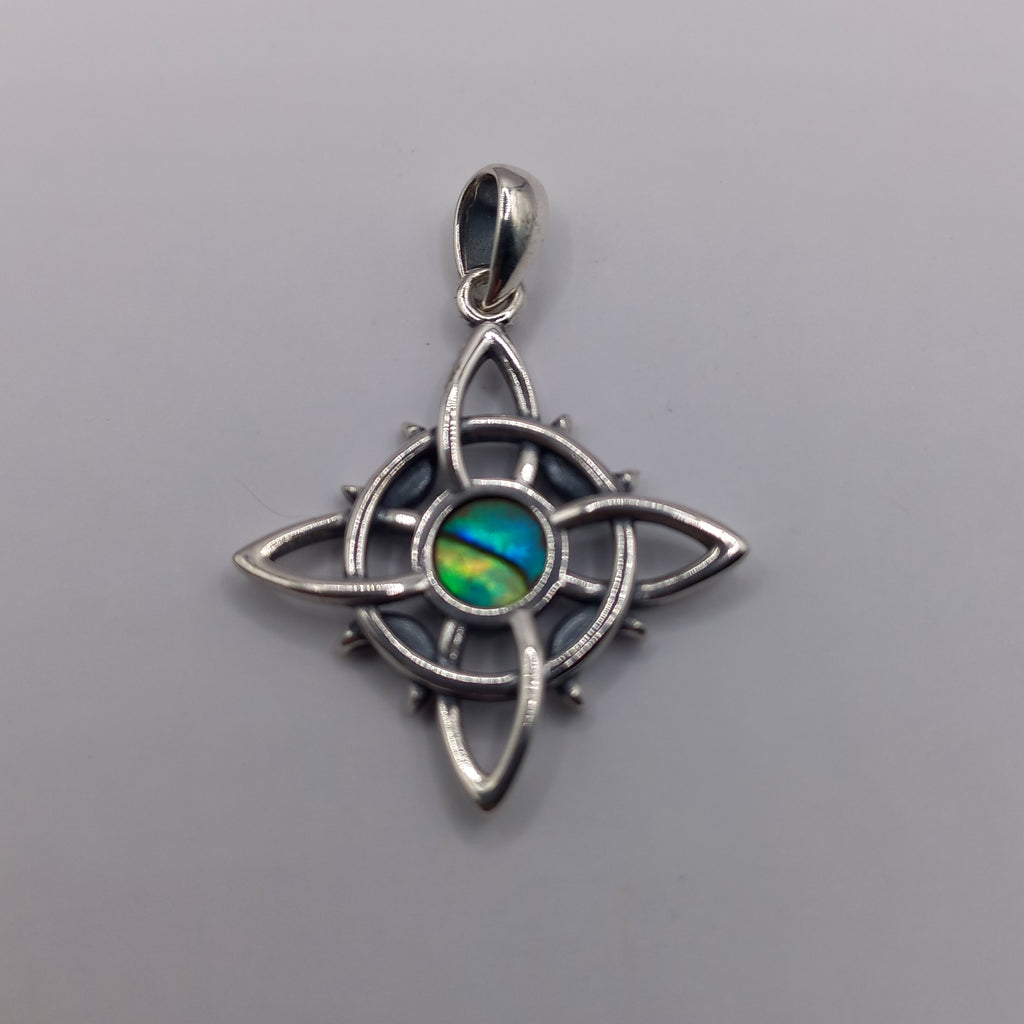 Colgante Nudo de Bruja Pentaculo y Abulón con Cadena de Plata 50 cm.