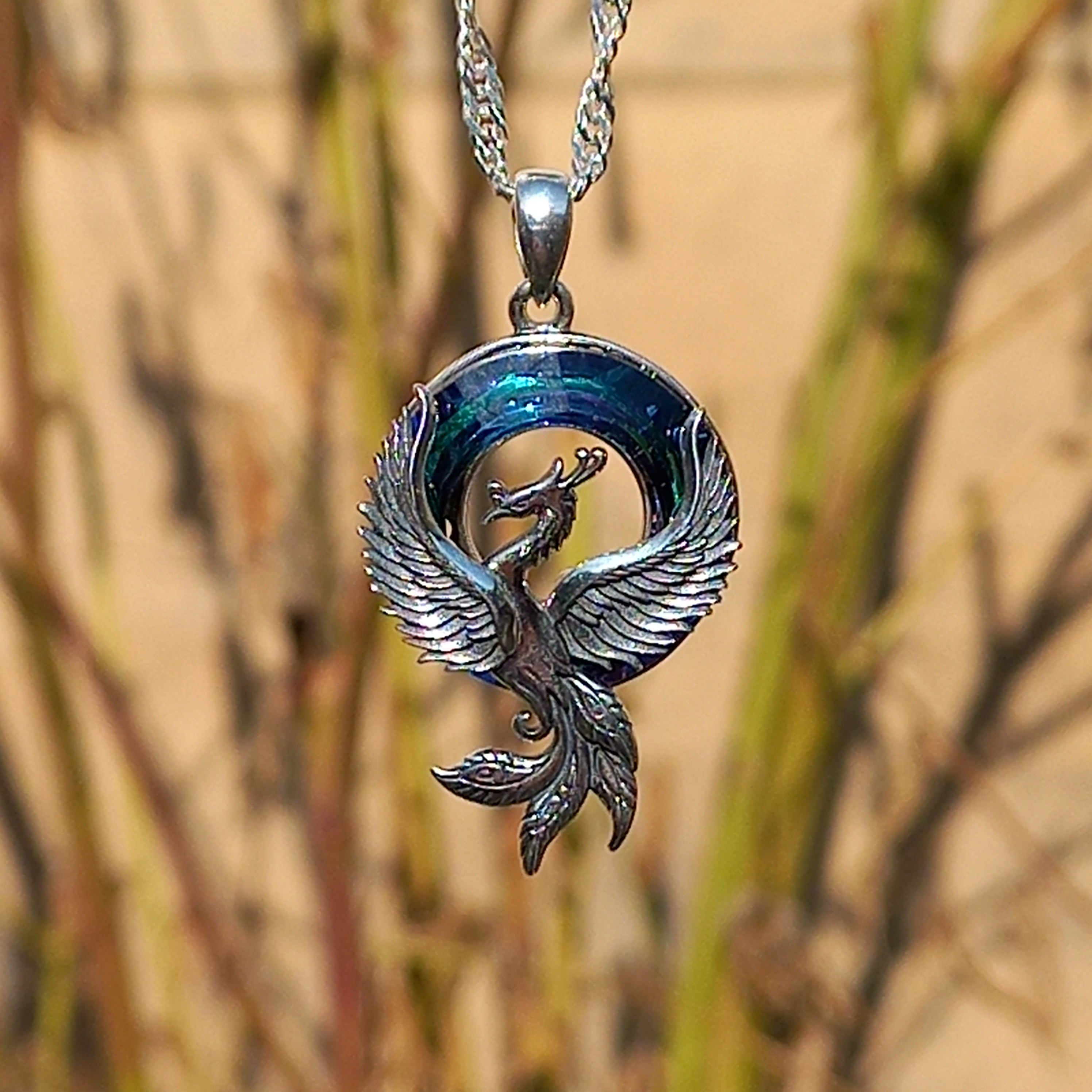 Colgante Ave Fenix con Cristal Austriaco y Cadena de Plata 50 cm.