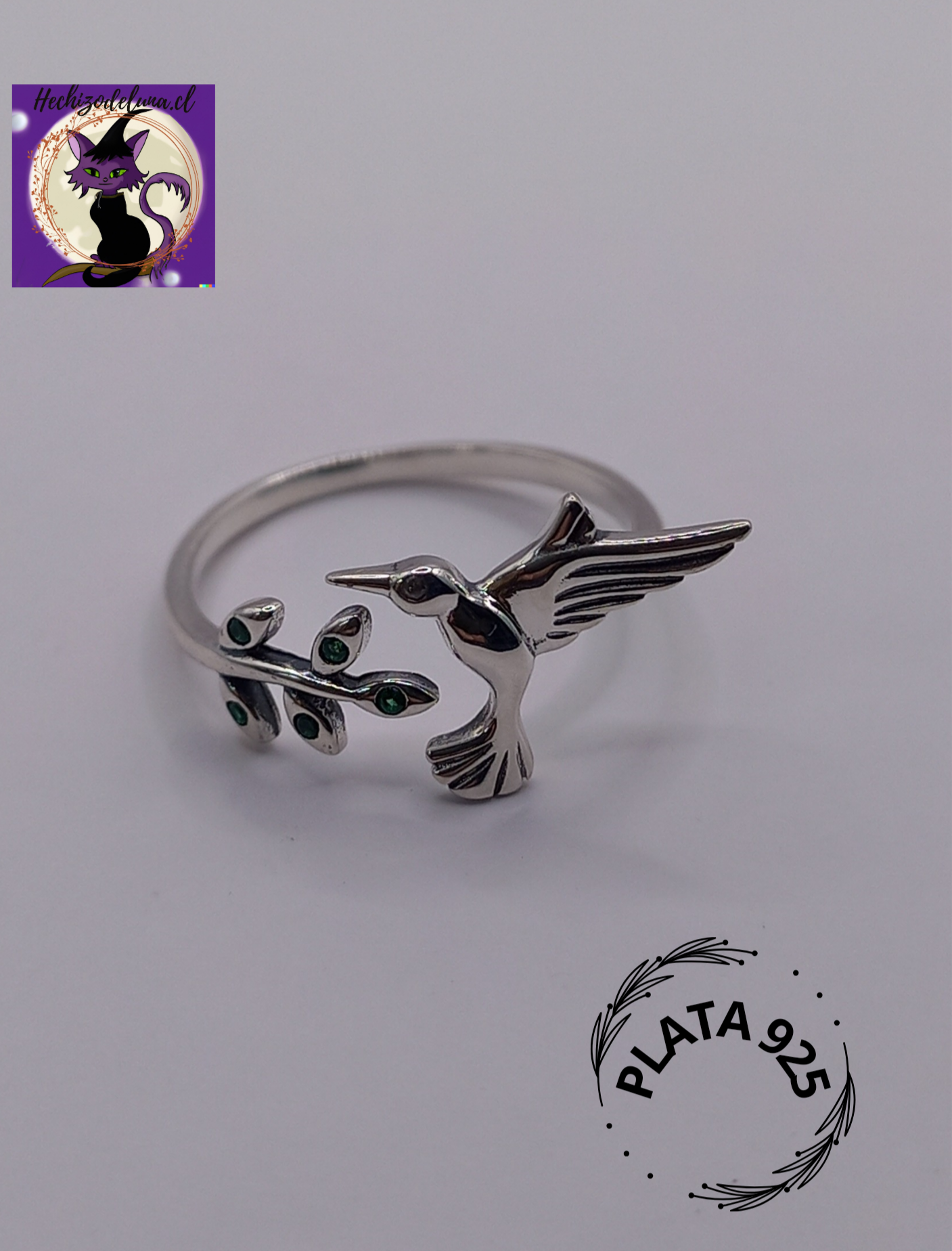 Anillo Ajustable, Diseño Colibrí. Plata 925