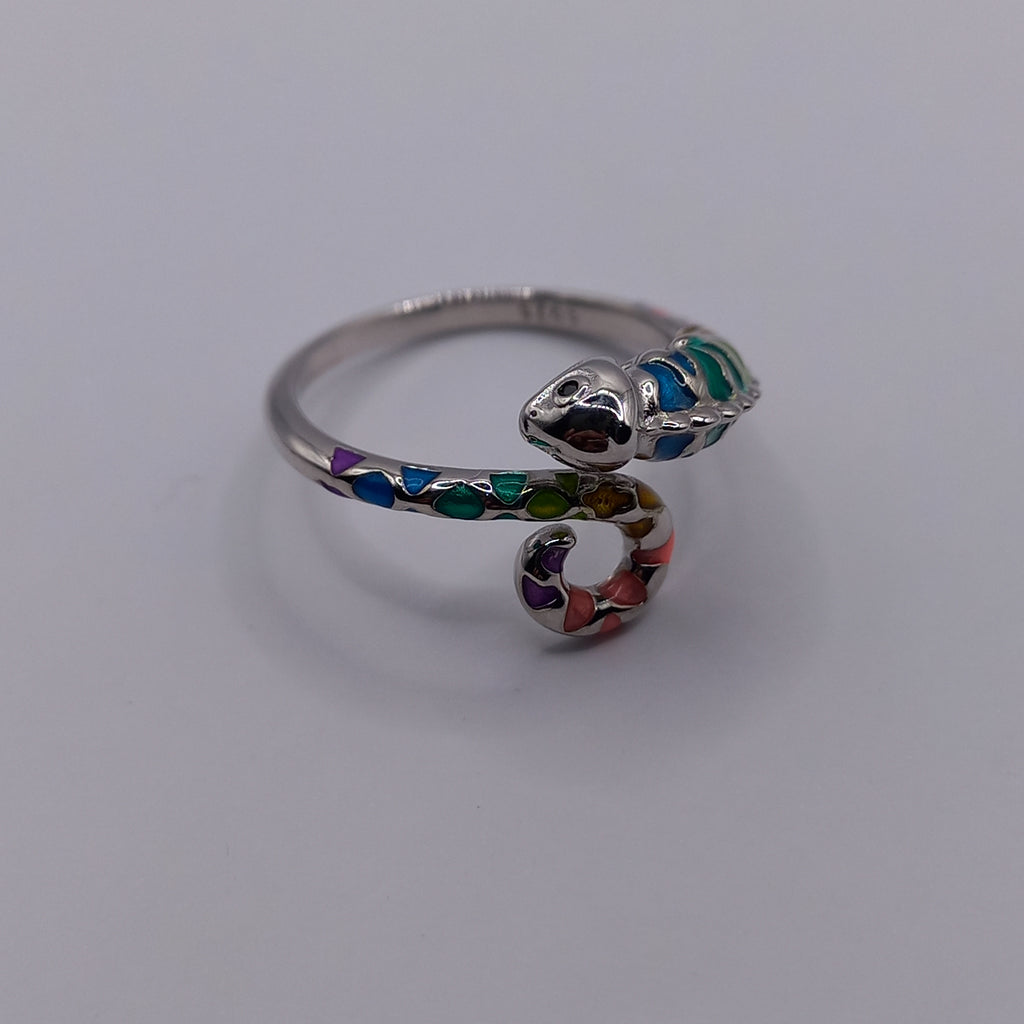 Conjunto Anillo Ajustable + Aros de Camaleón de Plata.