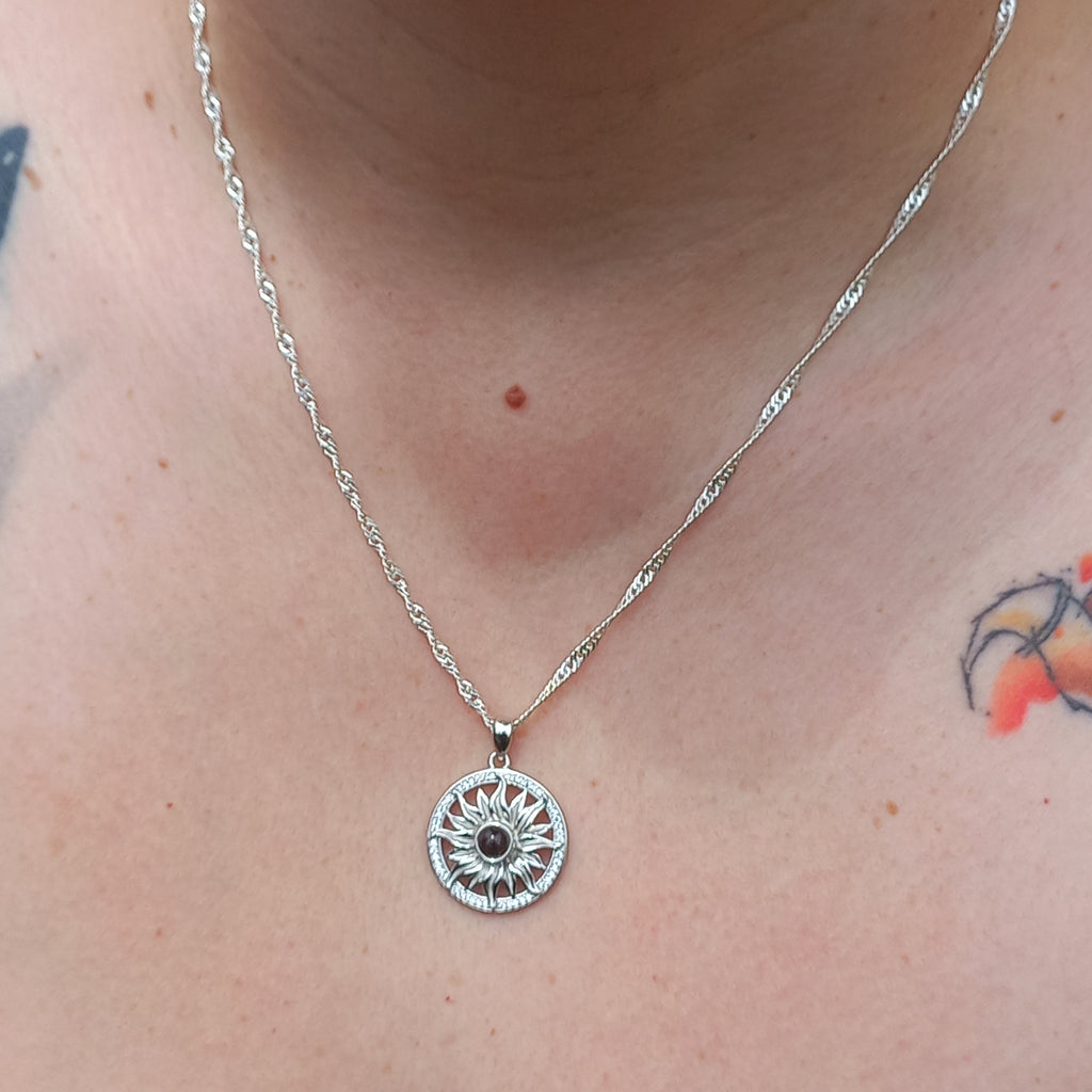 Colgante Girasol I Love You con Cadena de Plata 50 cm.