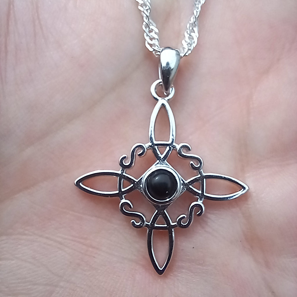 Colgante Nudo de Bruja con Cadena de Plata 50 cm. y Obsidiana.