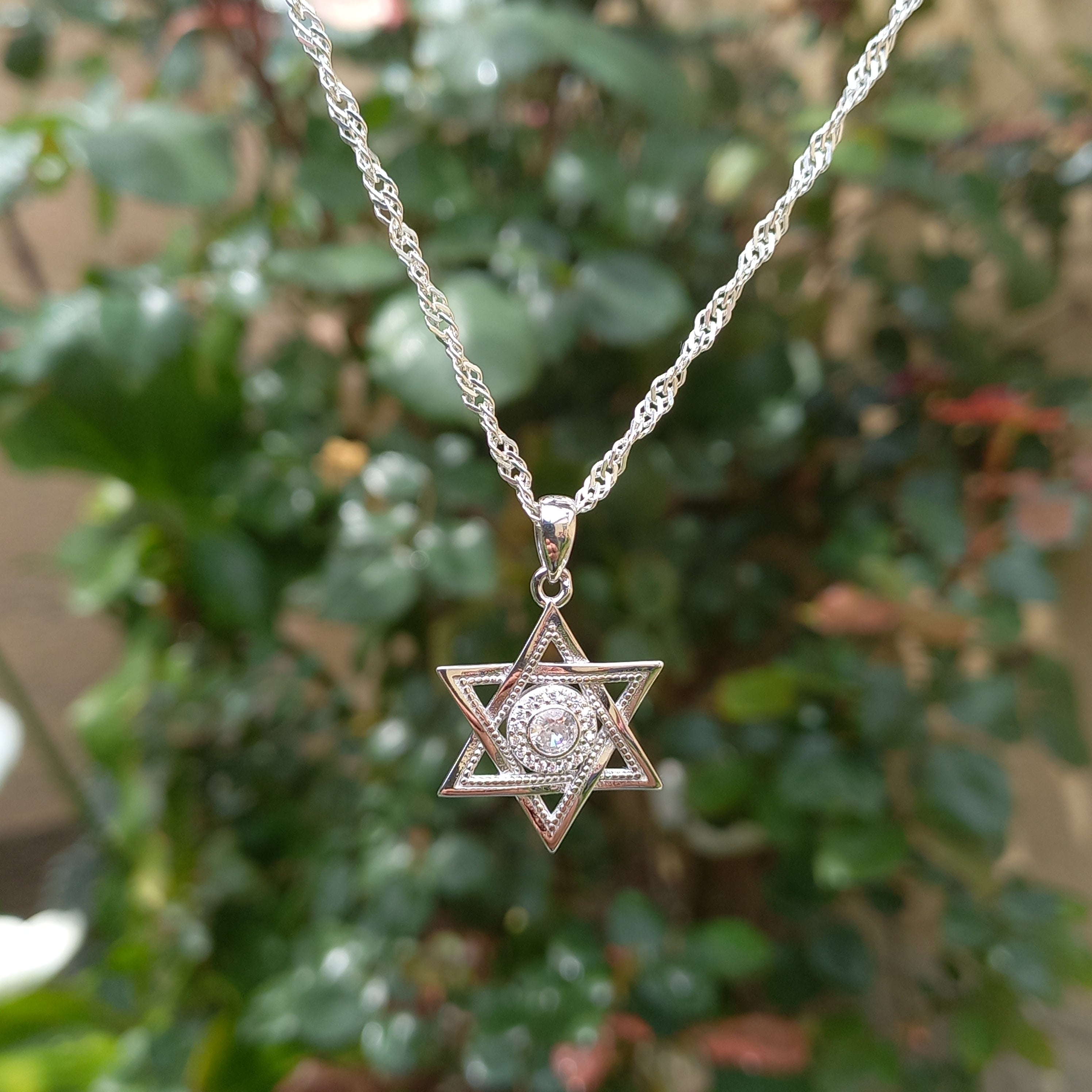 Colgante Estrella de David con Circon de Plata.