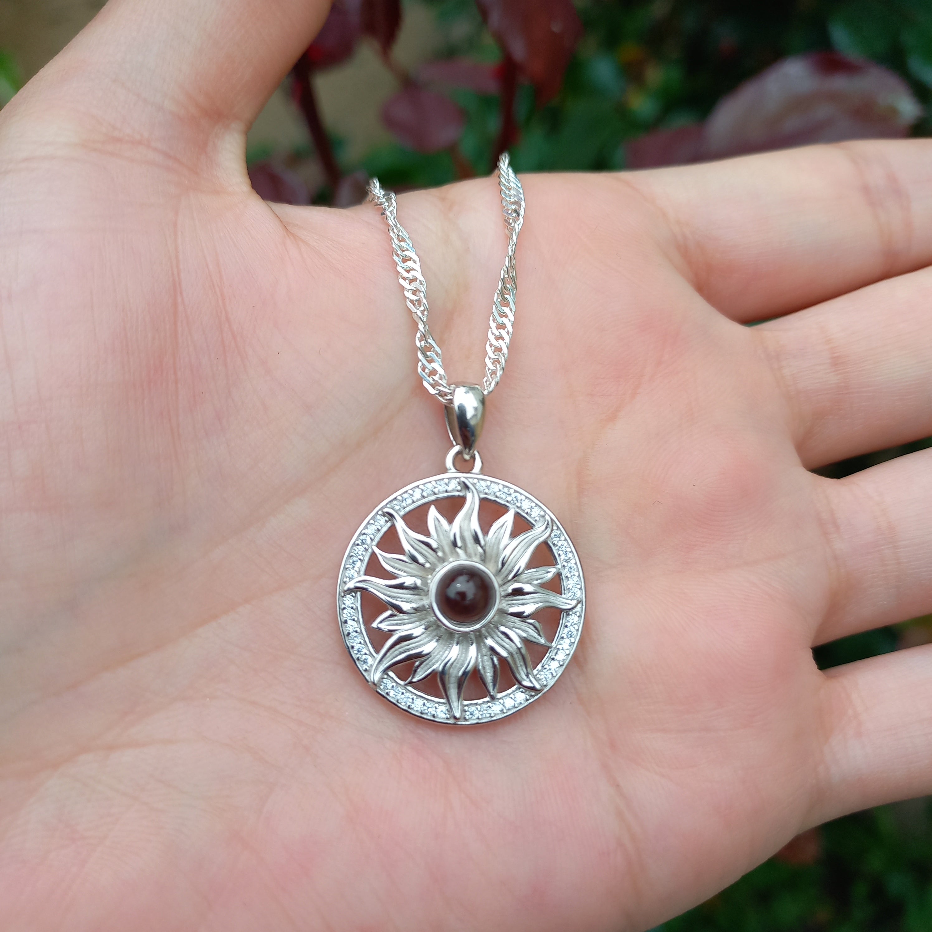 Colgante Girasol I Love You con Cadena de Plata 50 cm.