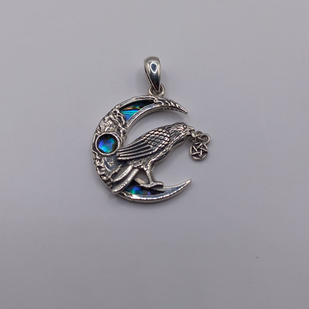 Colgante De Plata + Cadena Singapur 50cm. Cuervo De Odin "Huginn"