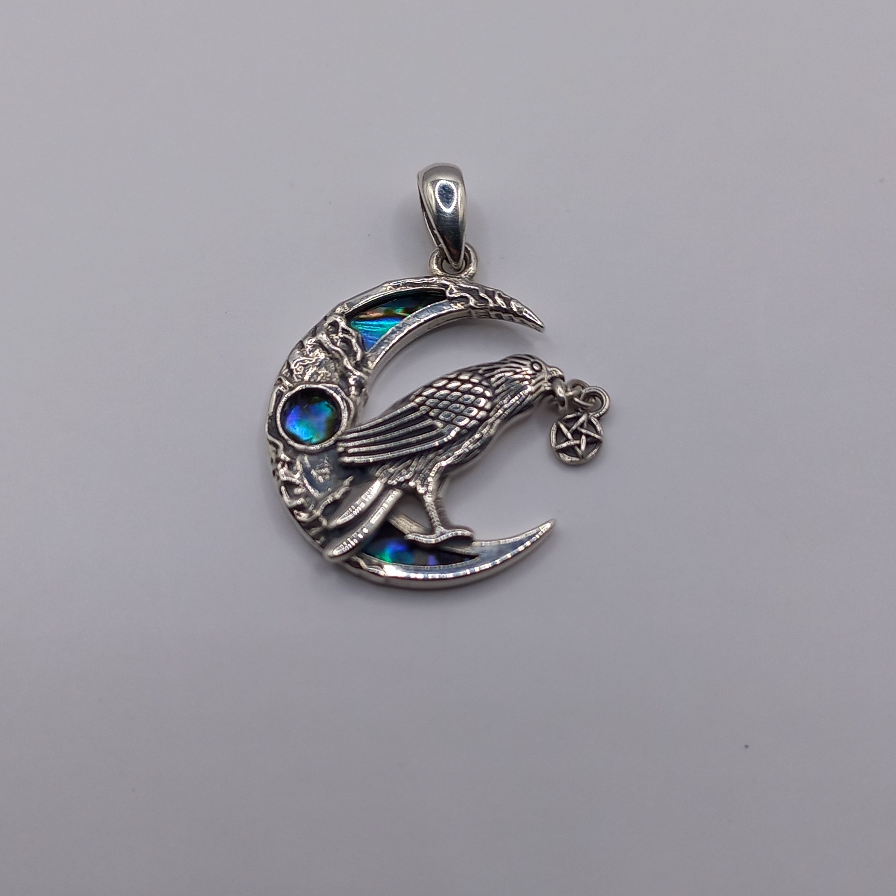 Colgante De Plata + Cadena Singapur 50cm. Cuervo De Odin "Huginn"