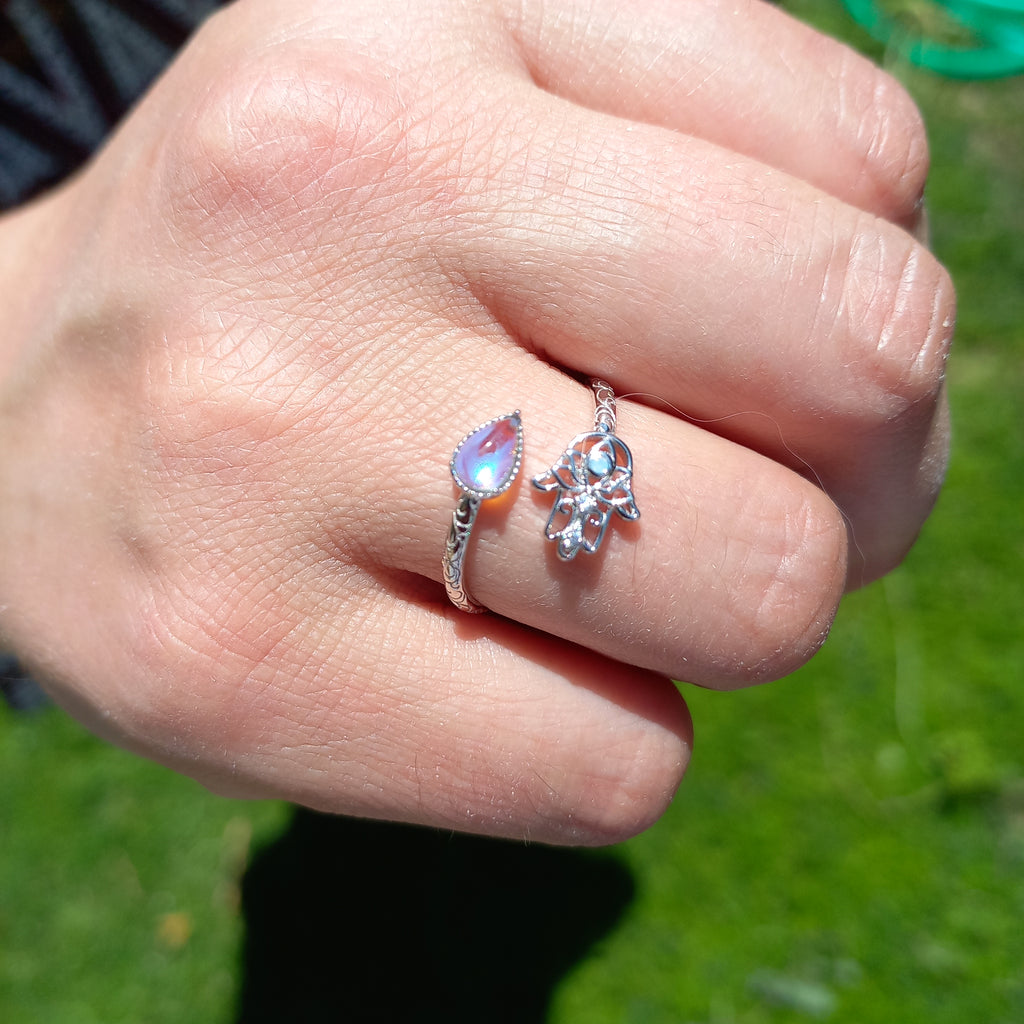 Anillo Ajustable Plata 925 de Mano de Hamsa.