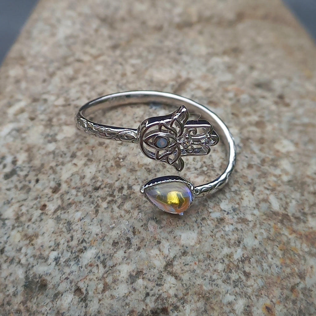 Anillo Ajustable Plata 925 de Mano de Hamsa.