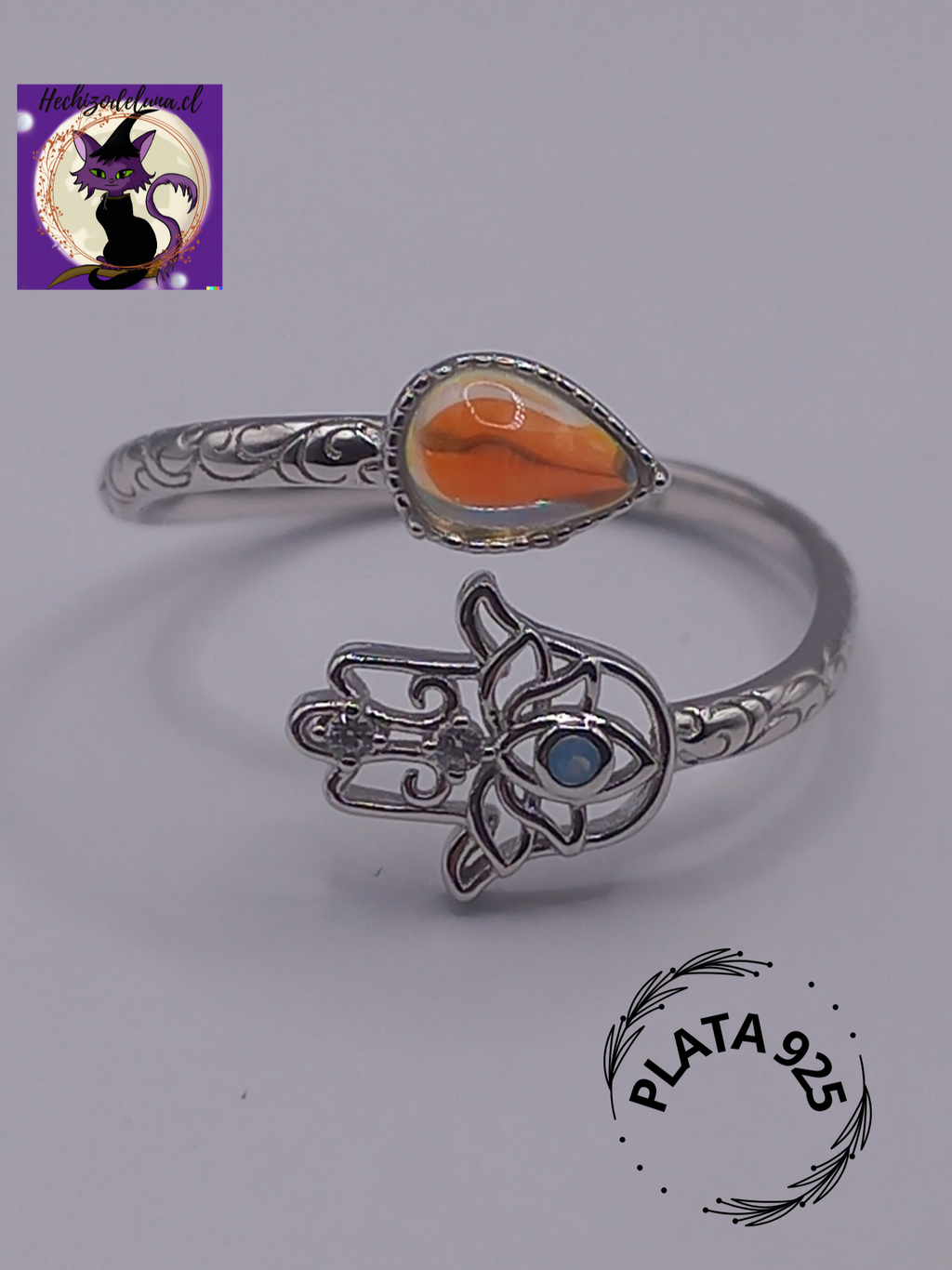 Anillo Ajustable Plata 925 de Mano de Hamsa.