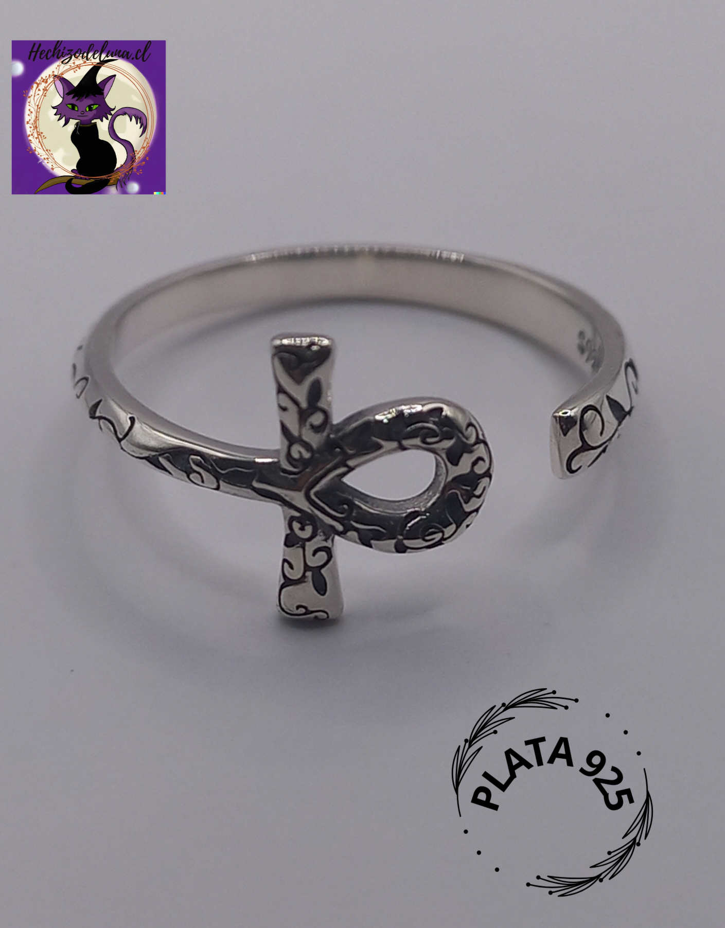 Anillo Ajustable Plata 925 Cruz de Ankh.