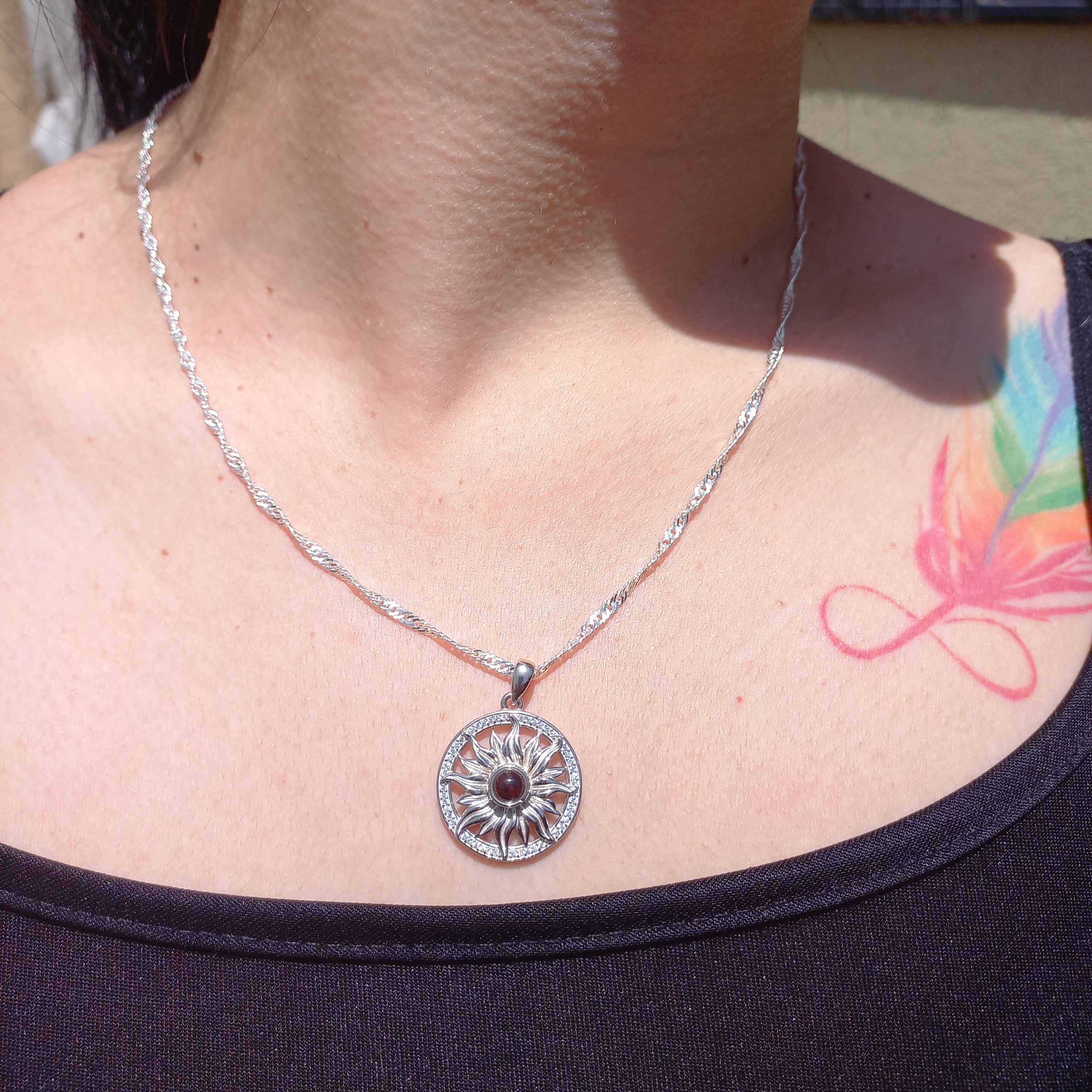 Colgante Girasol I Love You con Cadena de Plata 50 cm.