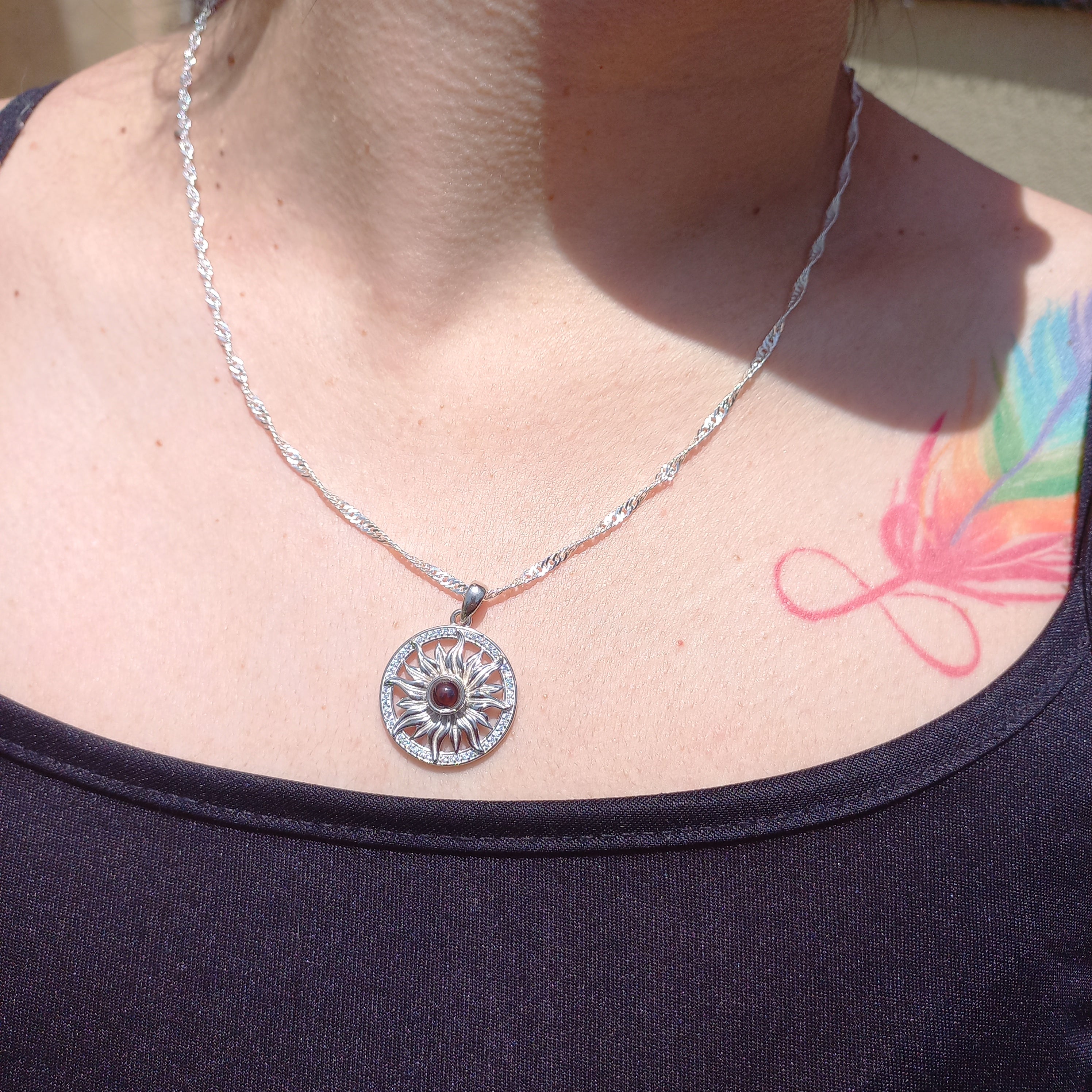 Colgante Girasol I Love You con Cadena de Plata 50 cm.