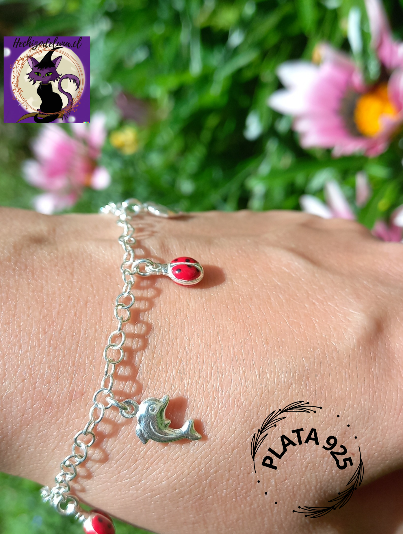 Pulsera de Chinita con Delfines de Plata.