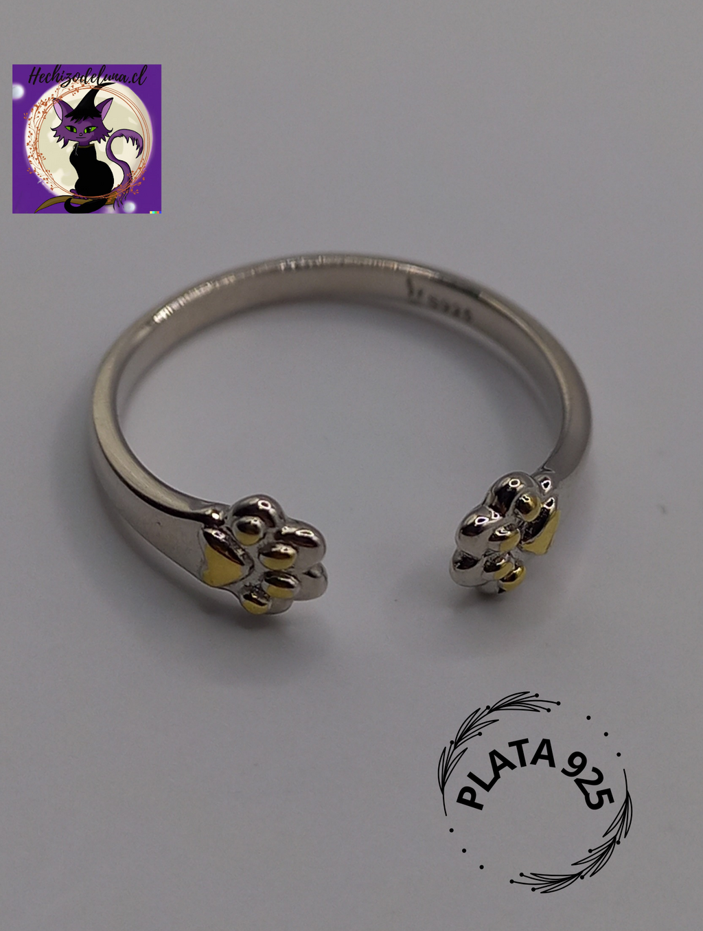 Anillo Ajustable de Patitas de Gato de Plata.
