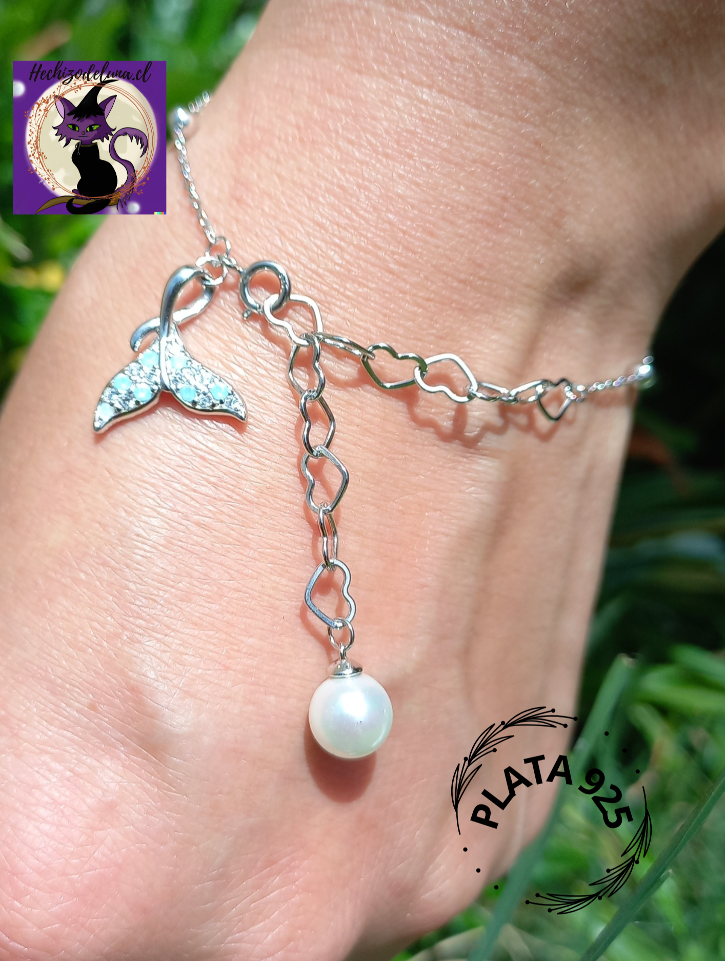 Pulsera Corazones con Cola de Ballena de Plata.