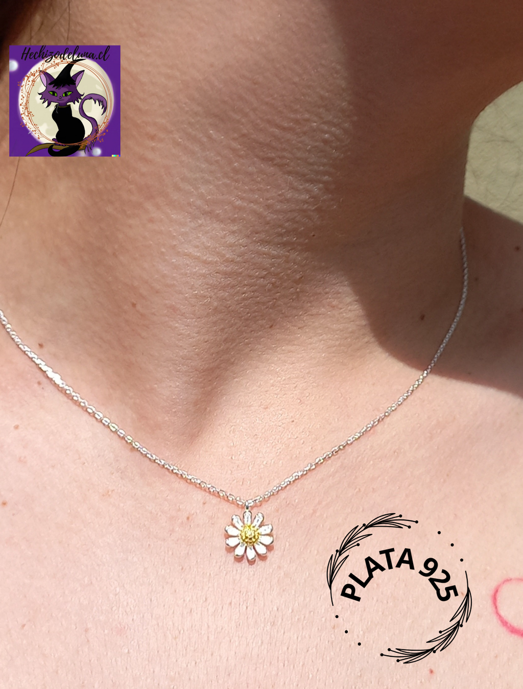Collar Ajustable de Margarita de Plata 45 cm.