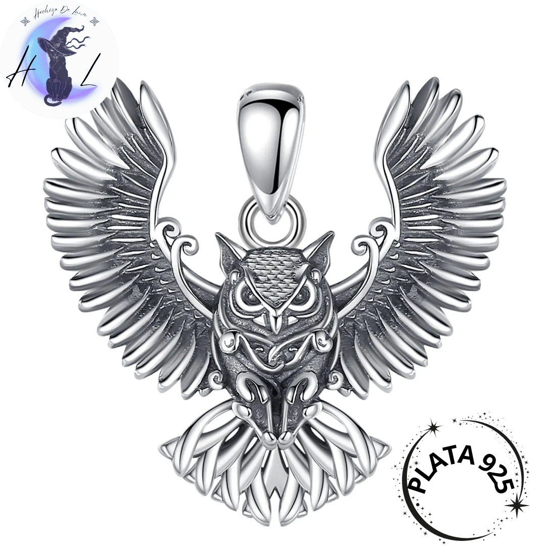 Colgante De Plata Diseño Búho, Alas Extendidas.