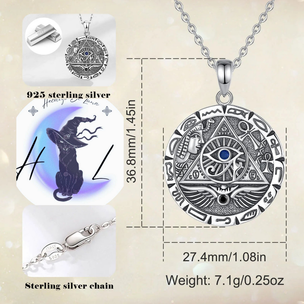 Colgante Ojo De Horus Con Símbolos Egipcios De Plata.