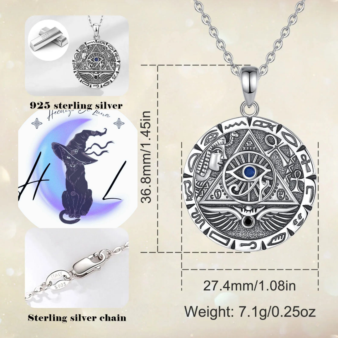 Colgante Ojo De Horus Con Símbolos Egipcios De Plata.