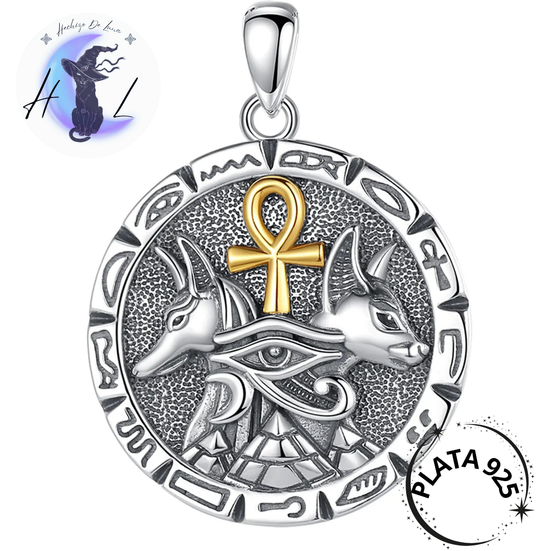 Colgante Anubis y Bastet Dioses Egipcios de Plata.