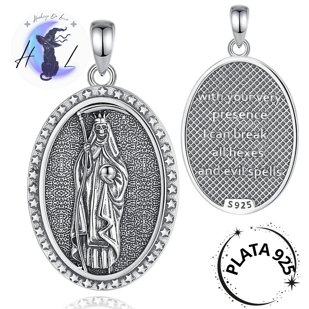 Colgante Santa Muerte De Plata Envejecida.